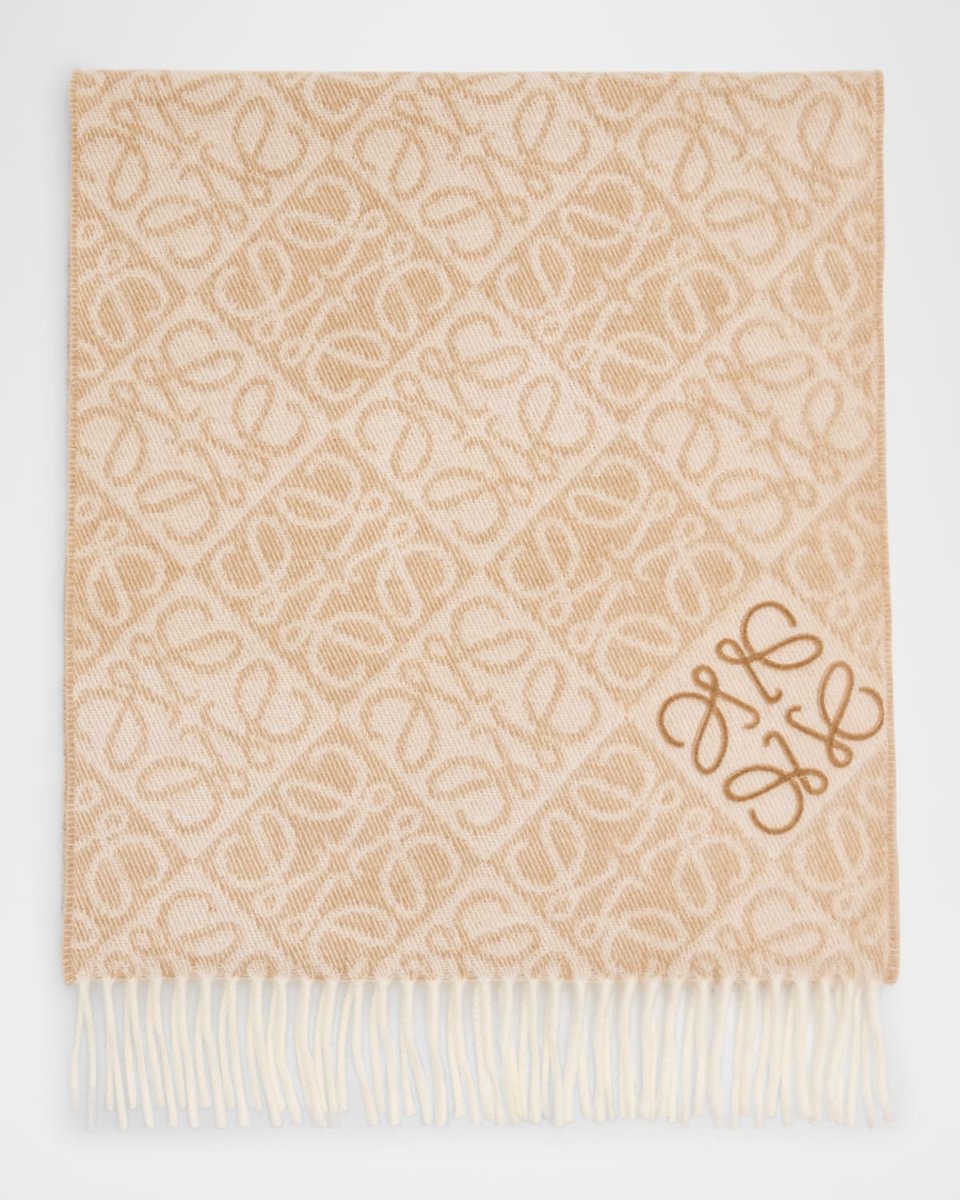 Anagram-Print Wool Blend Scarf